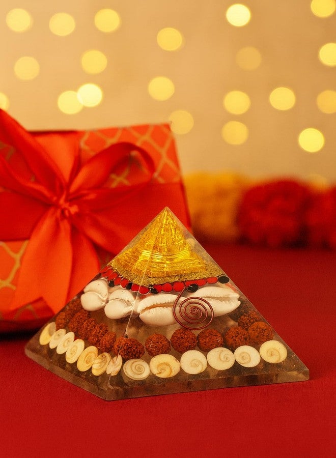 Fikup Original Crystal Gomati Chakra Laxmi Pyramid for Home, Office - Rudraksha | Shree Yantra | Kauri and Ratti for Vastu Money Good Wealth Good Luck Size: 3.5 inch Multi-Colour (Pack of 1) - Image 5